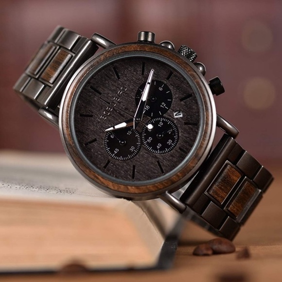 🌱MEN 🌱MEN’S 💯 100% DARK WOOD BUSINESS WATCH *NWT*